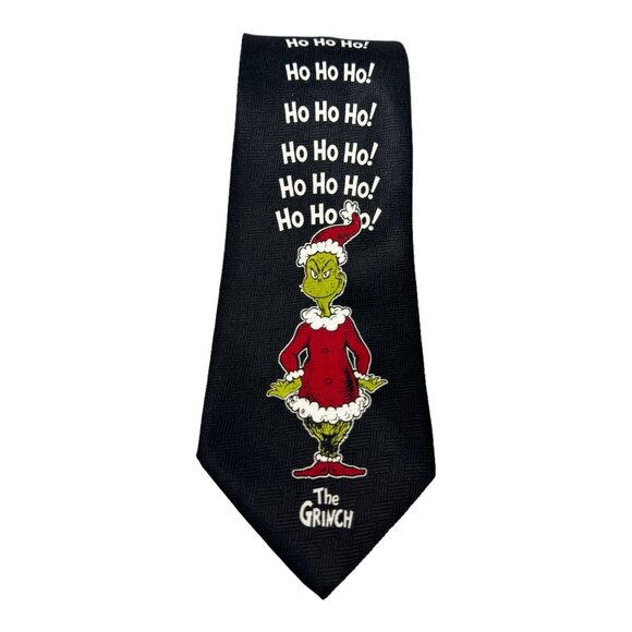 Dr. Seuss Vintage Grinch Ho Ho Ho! Men's Christmas/Holiday Tie - Picture 2 of 6